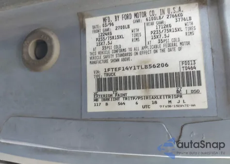 1996 Ford F150 из США, поврежденный, VIN 1FTEF14Y1TLB56206